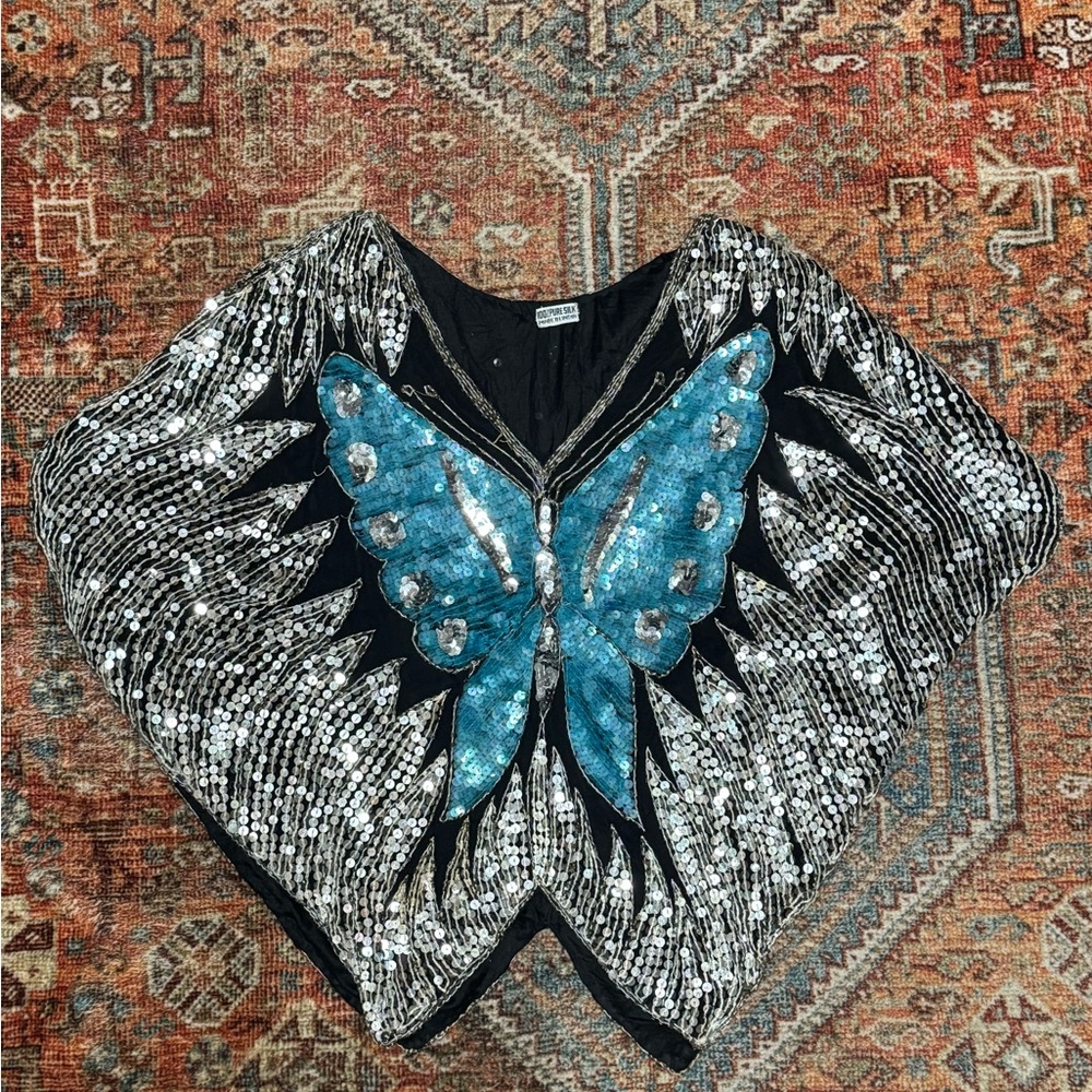 Vintage 70s/80s Silk Butterfly Top